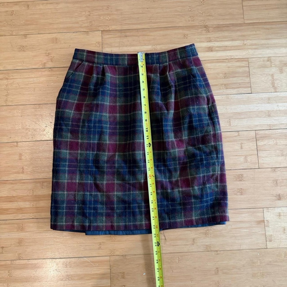 Vintage womens navy red green plaid tartan knee length skirt Size 14 wool blend - Picture 4 of 5